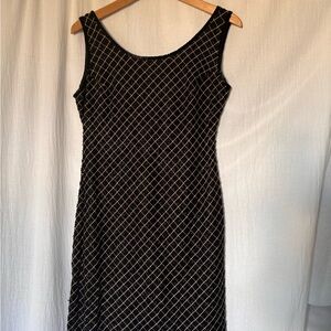 Vintage 90’s Laurence Kazar Black and Tan Beaded Sleeveless Sheath Dress